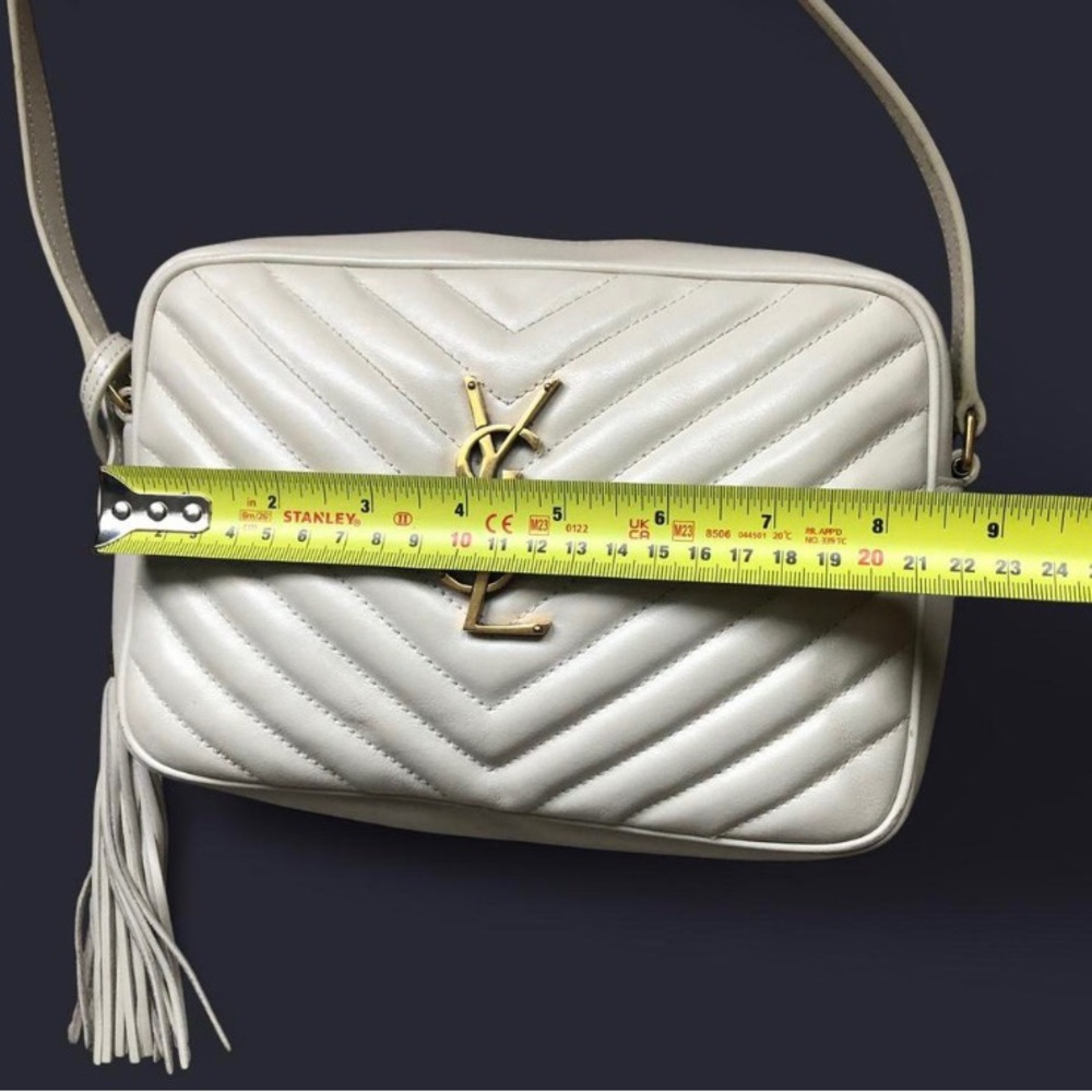 Saint Laurent Cream Quilted Leather Crossbody Camera Bag with Gold YSL - Picture 10 of 16